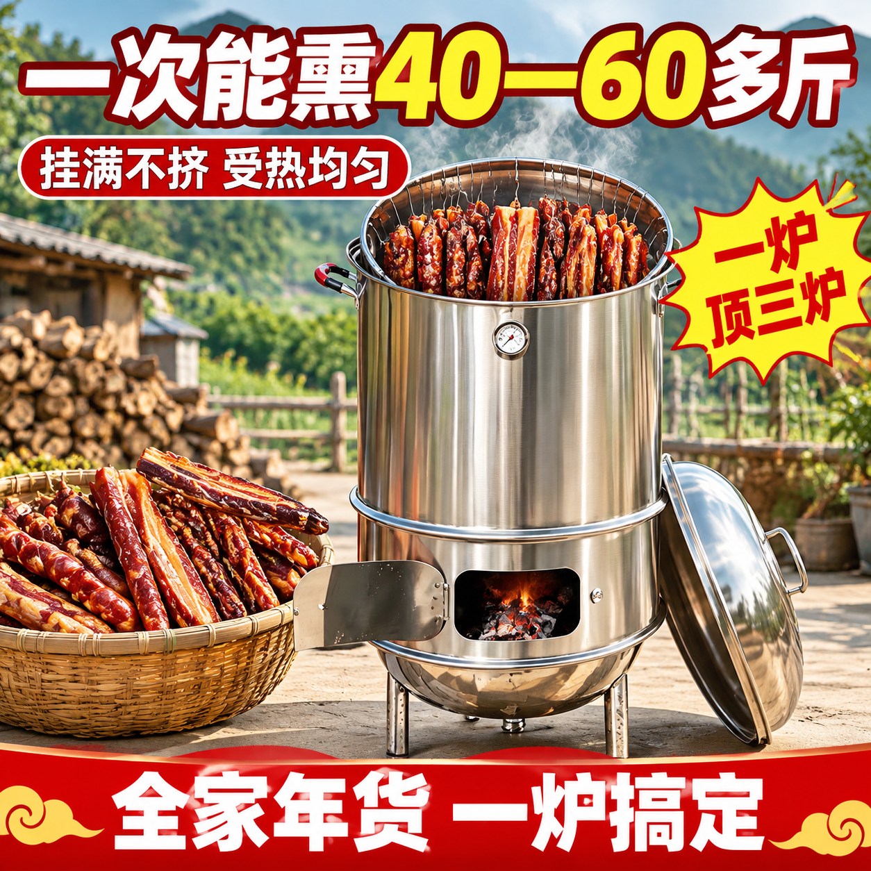 [主图-2] 容量效果图重做：开盖展示挂满腊味，证明一次能熏4… - 图片创意预览