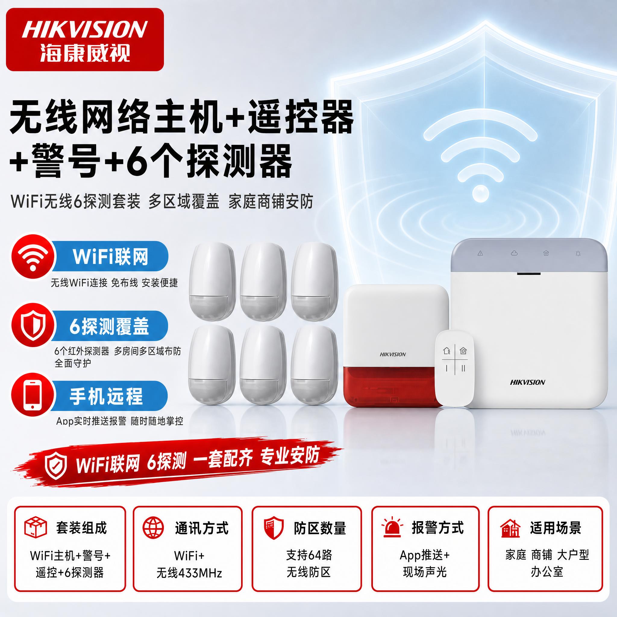 [主图-1] 无线网络主机+遥控器+警号+6个探测器 套装。使… - 图片创意预览