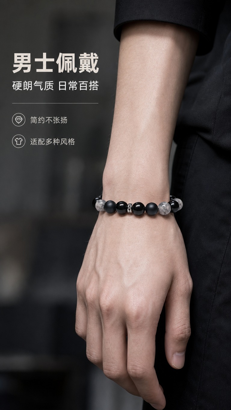 [商品] 使用【图5】和【图6】男士黑曜石地图石手串作为唯一产… - 图片创意预览