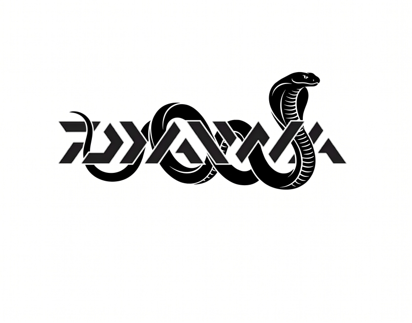 给现有logo添加一条黑色的眼镜王蛇剪影，缠绕在logo字母上，保持logo原本设计和白色背景不变，剪影风格和logo一致预览效果