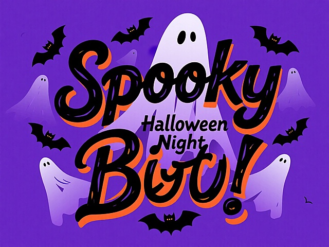 插画风结合描边风，大字设计突出“Spooky But!”，搭配卡通鬼魂与蝙蝠，营造趣味与神秘交织的万圣节氛围，哥特元素点缀，印刷质感强化视觉冲击。
