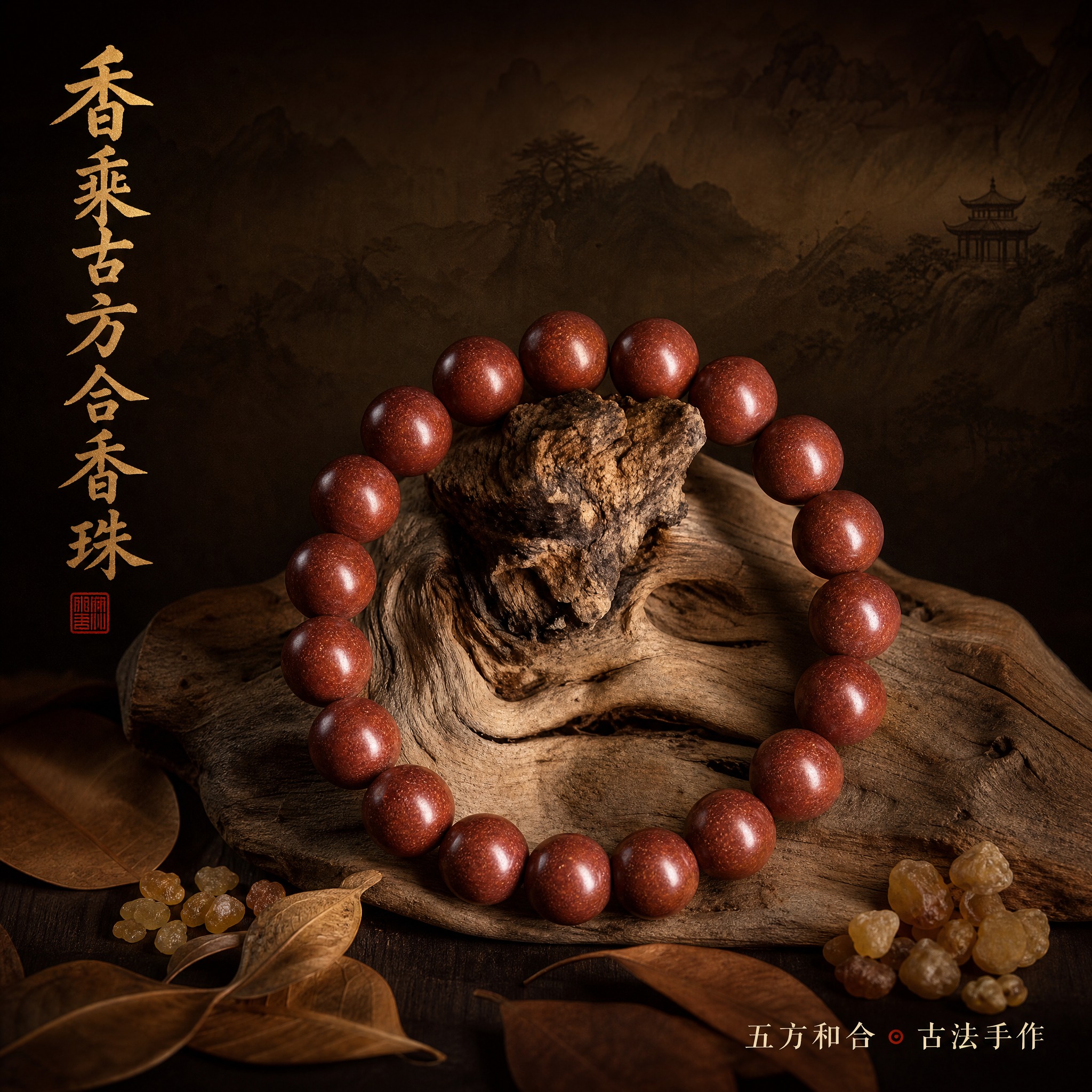 [主图-1] 首图氛围与身份感 香乘古方合香珠手串主视觉展示… - 图片创意预览
