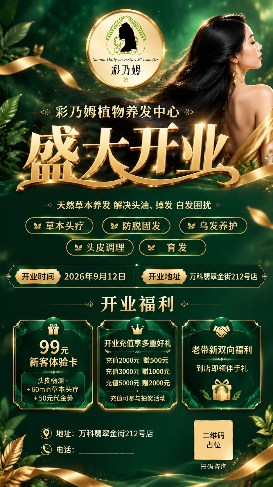 以【图1】为品牌LOGO，制作一张高端帅气的彩乃姆植物养发中心… - 图片创意预览