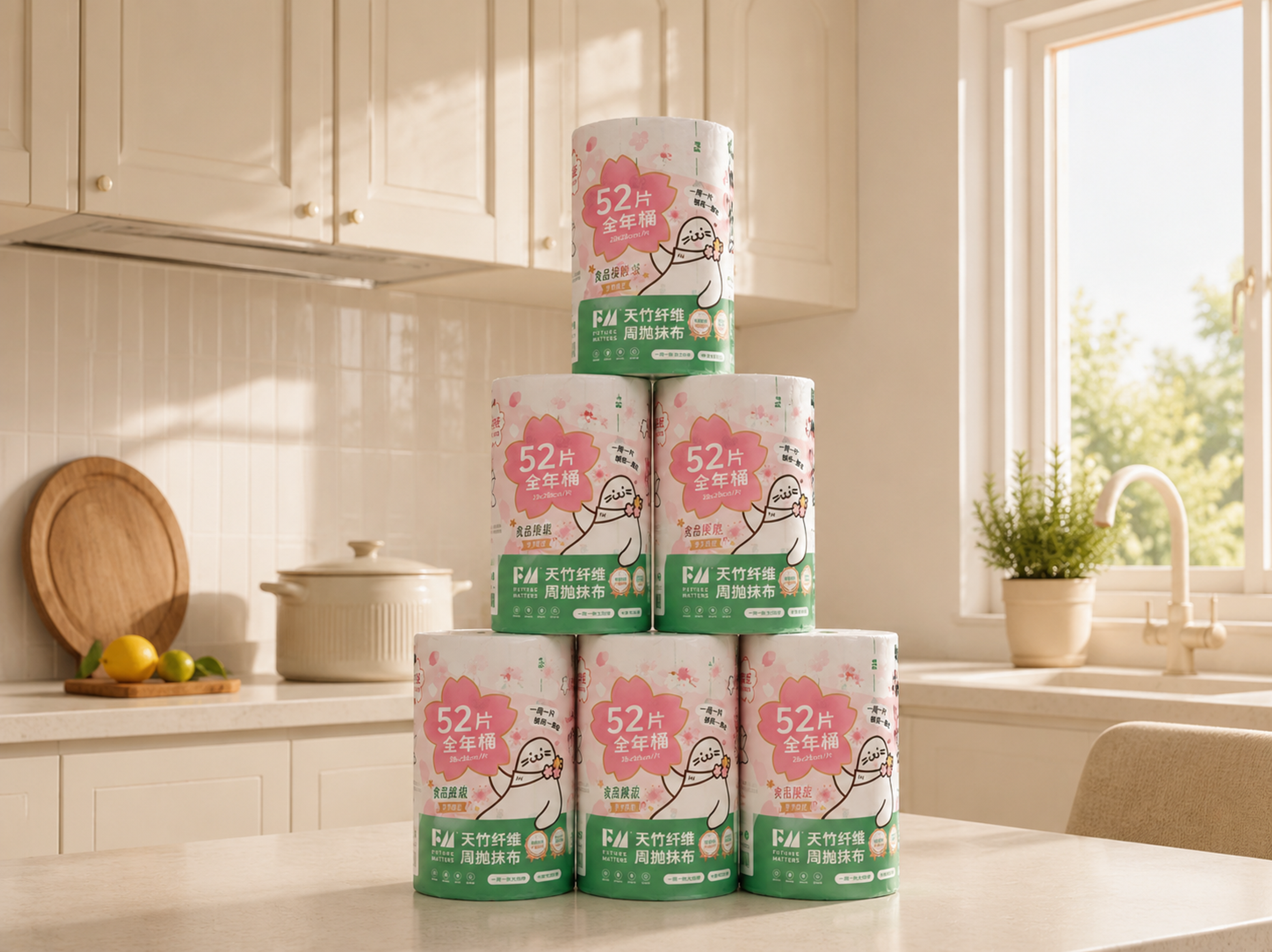 周抛抹布卷，严格参照第二张上传产品图，完整保留所有可见组件、部… - 图片创意预览