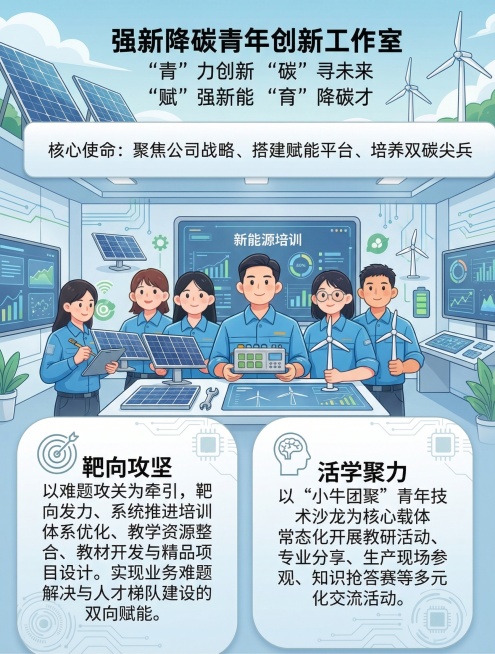 根据参考图的文字内容和布局重新设计海报，保持所有文字内容完全不变，优化整体视觉效果。背景融入太阳能光伏板、风力发电机等新能源元素和培训学习的场景元素，整体风格简洁专业、富有科技感，配色清新协调，提升插预览效果