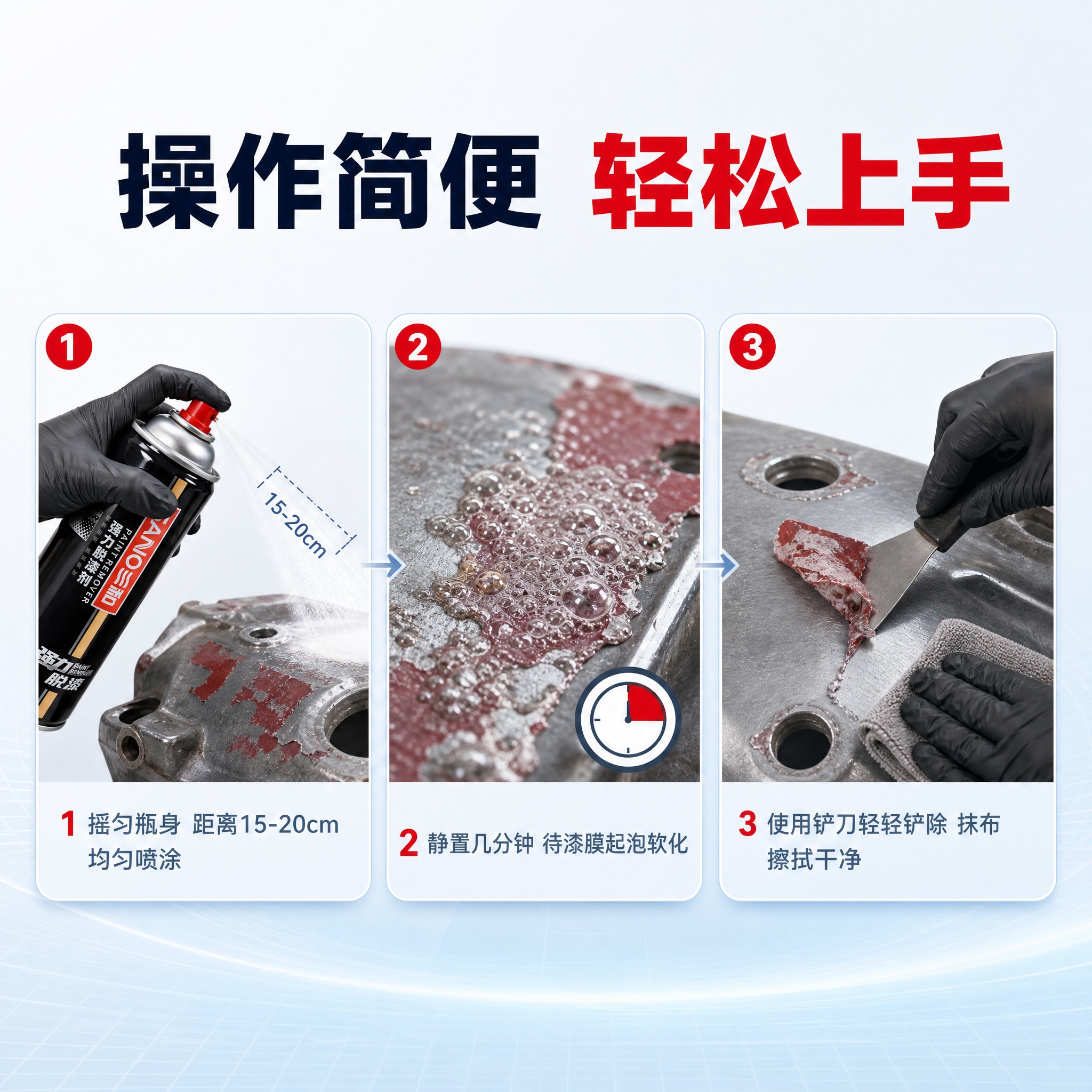 [主图-6] 三和强力脱漆剂 操作说明图，唯一任务：用三步图文… - 图片创意预览