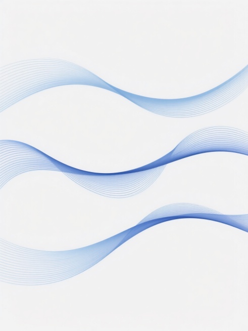 白色背景上，由三组水平排列的优雅曲线组成的抽象图案，每组曲线由多条纤细、流畅的线条构成，线条颜色从浅蓝到深蓝渐变，呈现出轻盈飘逸的视觉效果，整体风格简洁现代，具有柔和的动感和层次感，线条之间相互交织又保持着清晰的空间关系，营造出宁静而富有韵律的氛围。预览效果