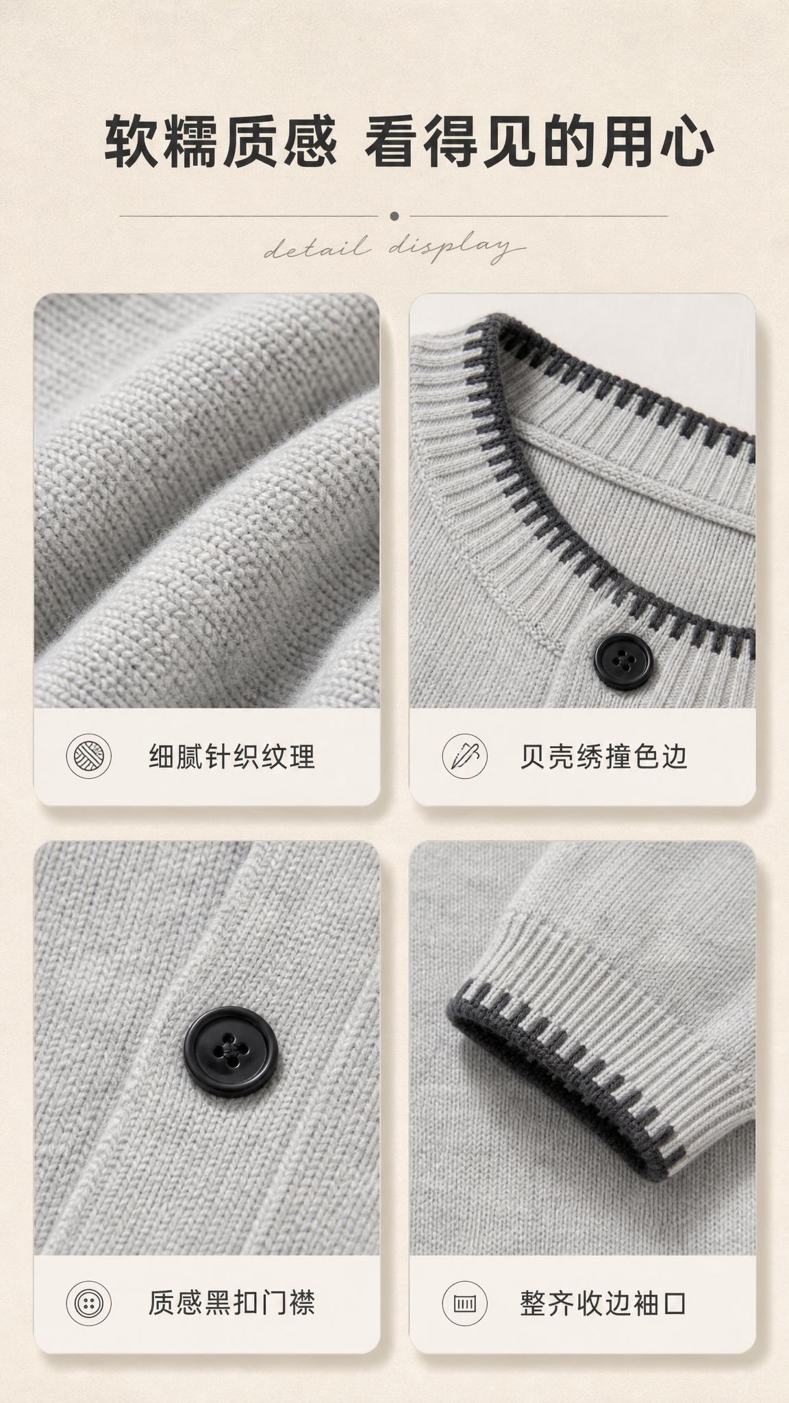 [商品] 使用【图1】浅灰色圆领针织开衫；商品处理：保留圆领、… - 图片创意预览
