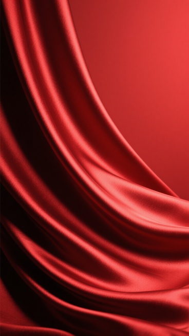 一张红色背景的海报，画面主体是由深红色到亮红色渐变的丝绸质感布料，布料呈现出自然垂坠的流畅波浪形态，具有强烈的光泽感和细腻的纹理，光线从左上方照射下来，在布料的褶皱处形成明显的高光和阴影对比，整体营造出奢华、大气且充满动感的氛围，背景简洁纯粹，没有任何文字和其他元素干扰，视觉层级清晰，信息传达直接，设计感十足。预览效果