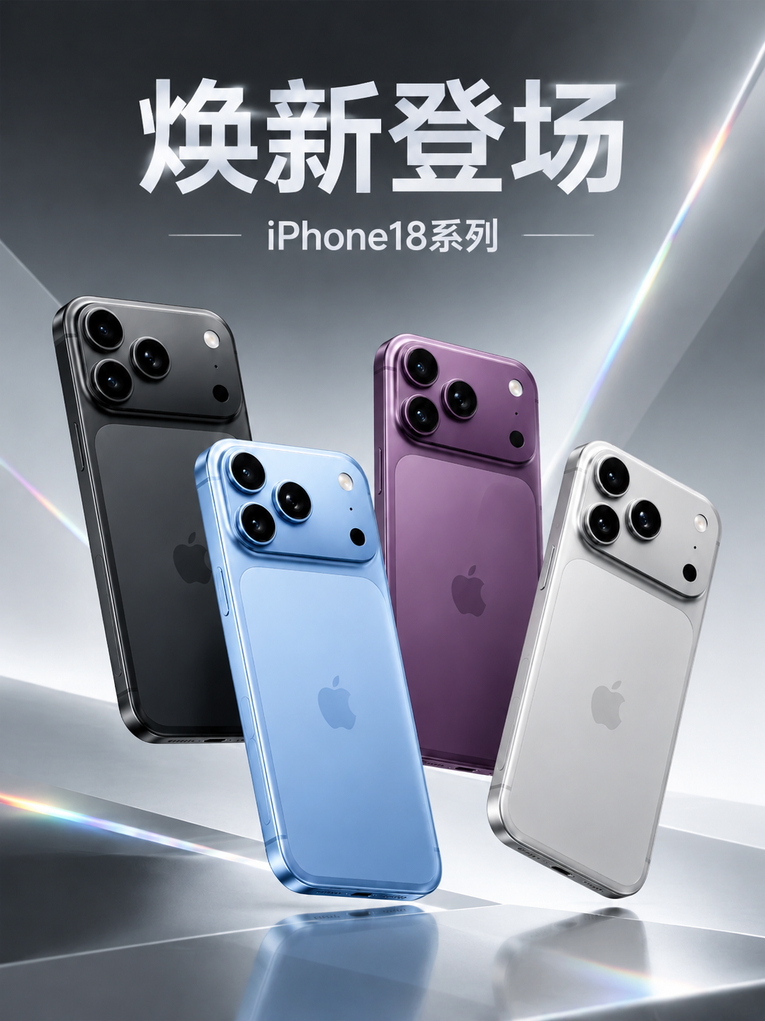 基于参考图进行重绘，保持四台iPhone手机的原有颜色和外观完… - 图片创意预览