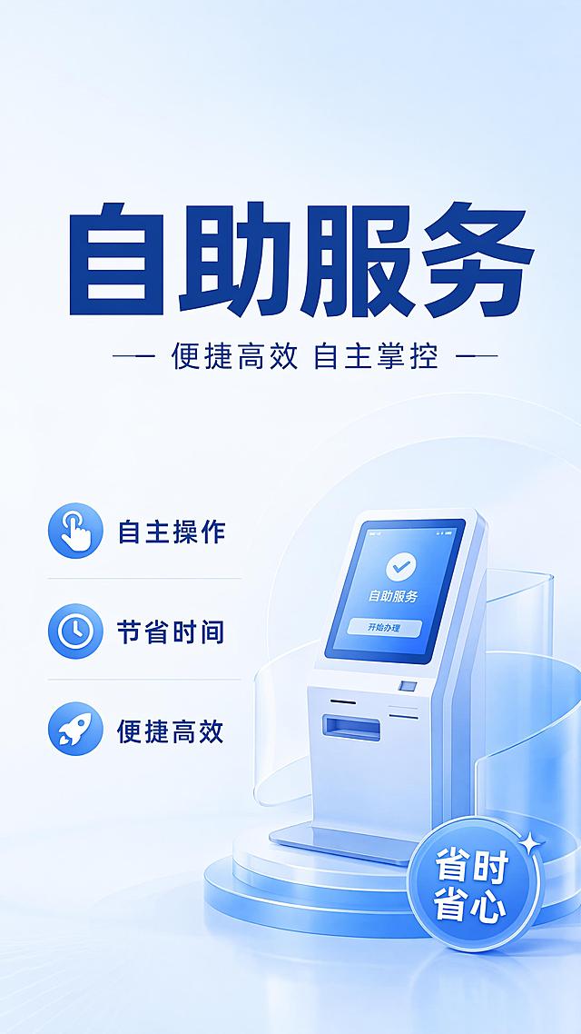 生成一个内容是“自助服务”的海报 要简洁一点的 主体用蓝色