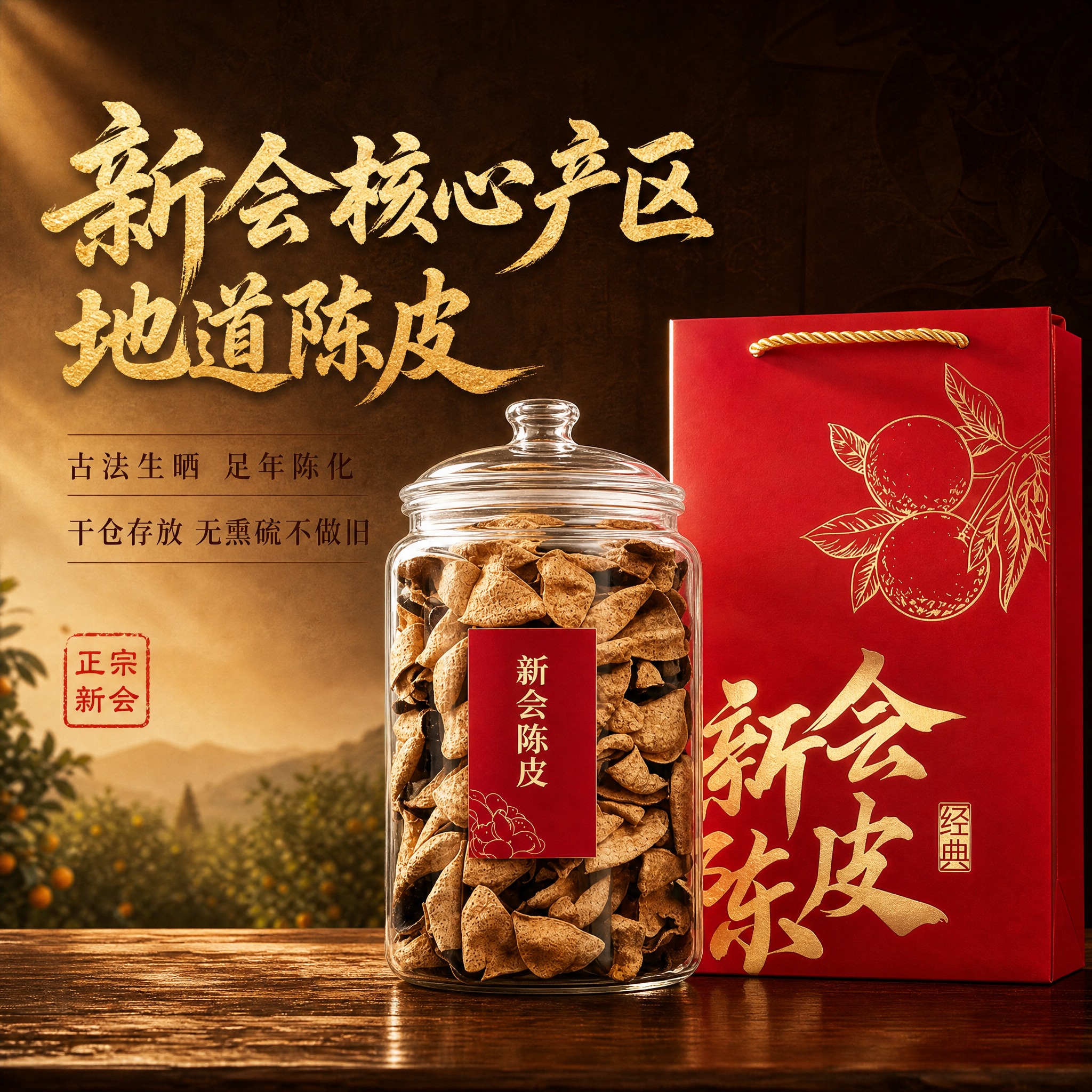 [主图-1] 新会陈皮首图点击率图，突出核心产区与礼盒品质，唤… - 图片创意预览