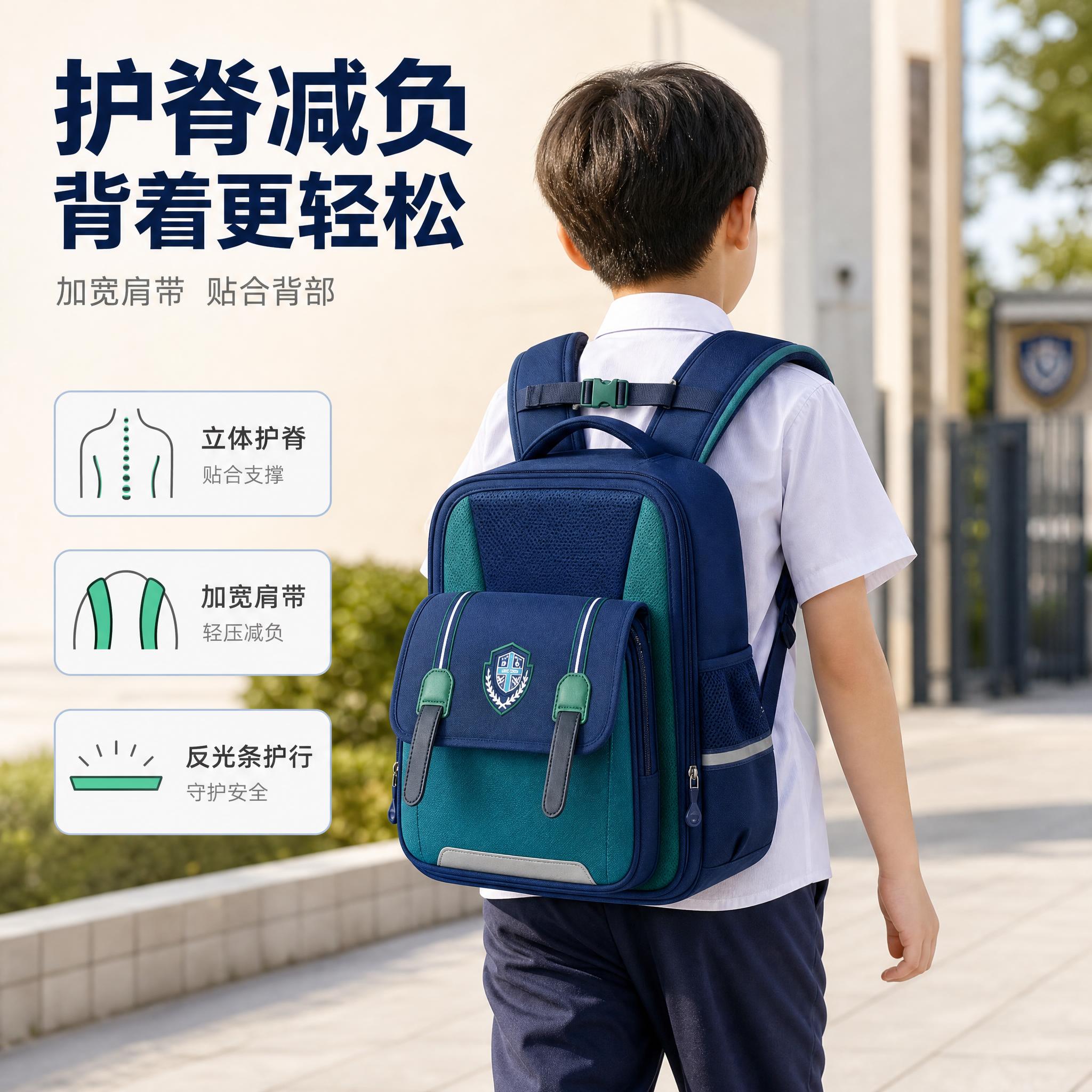 [主图-2] 真实使用场景背携图：小学生背影背携该书包走在上学… - 图片创意预览