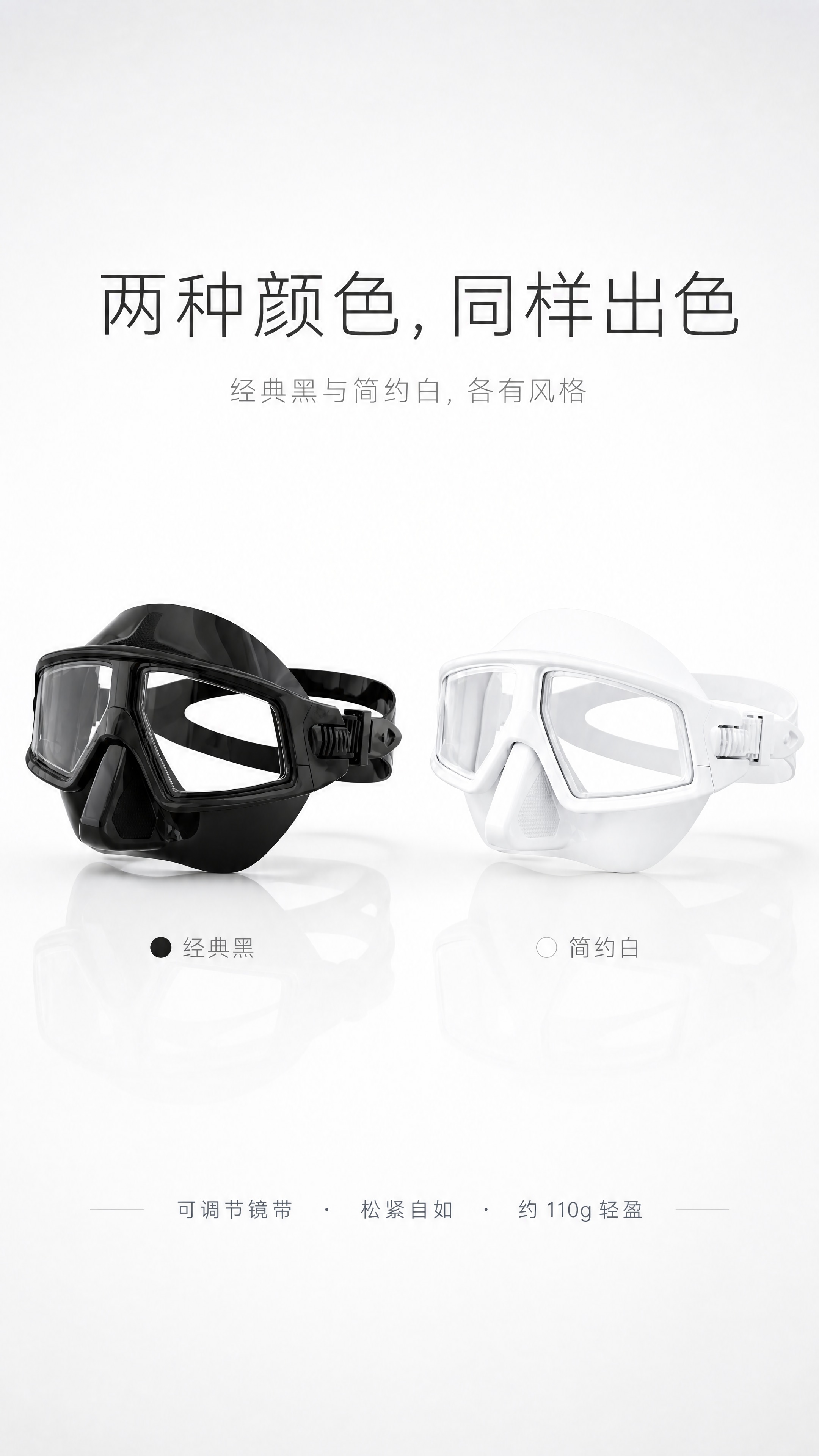 [商品] 使用【图2】黑色款和白色款自由潜水面镜；两款结构一致… - 图片创意预览