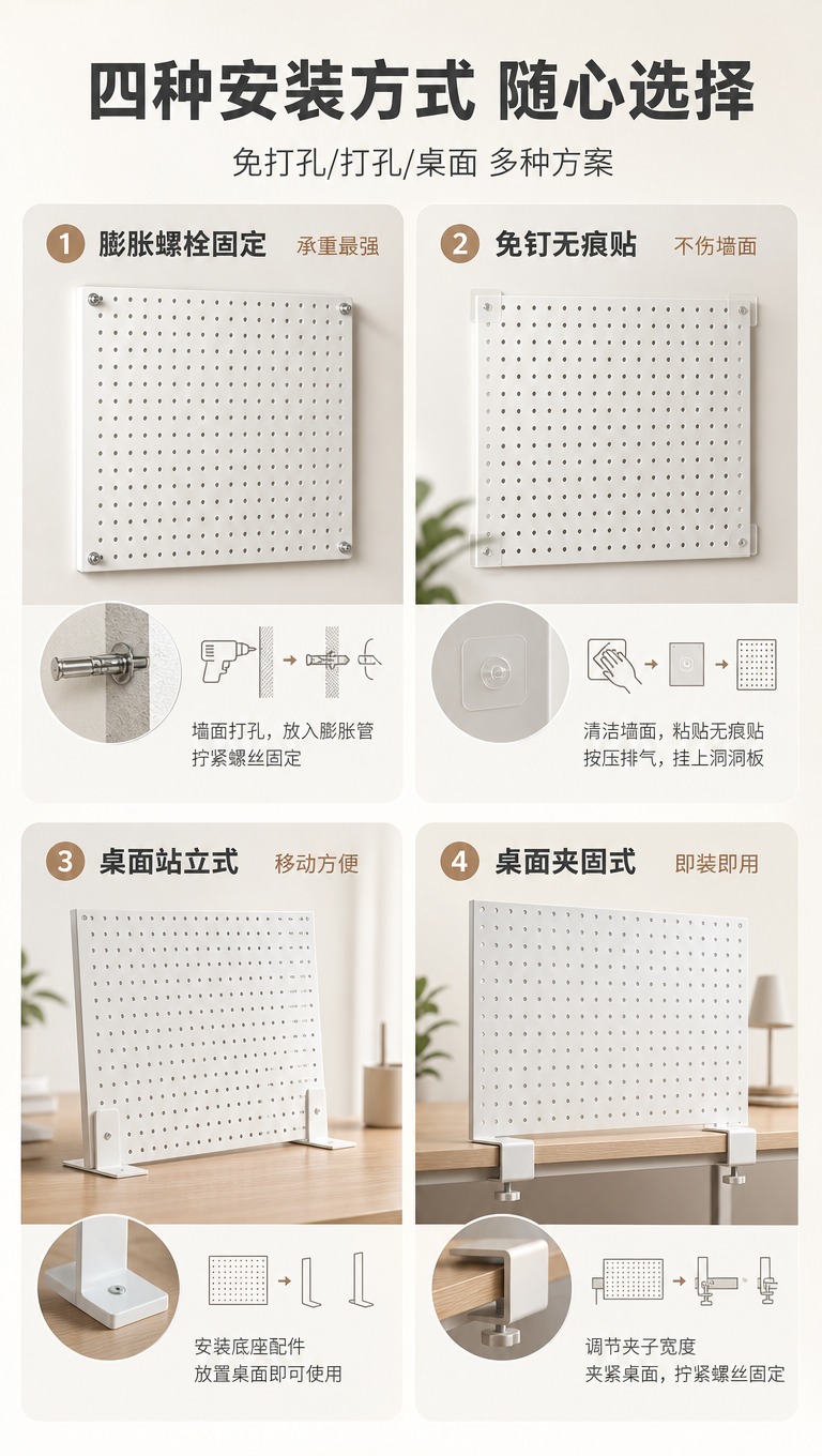 [商品] 使用【图1】白色金属洞洞板；保留方形板面、圆孔阵列、… - 图片创意预览