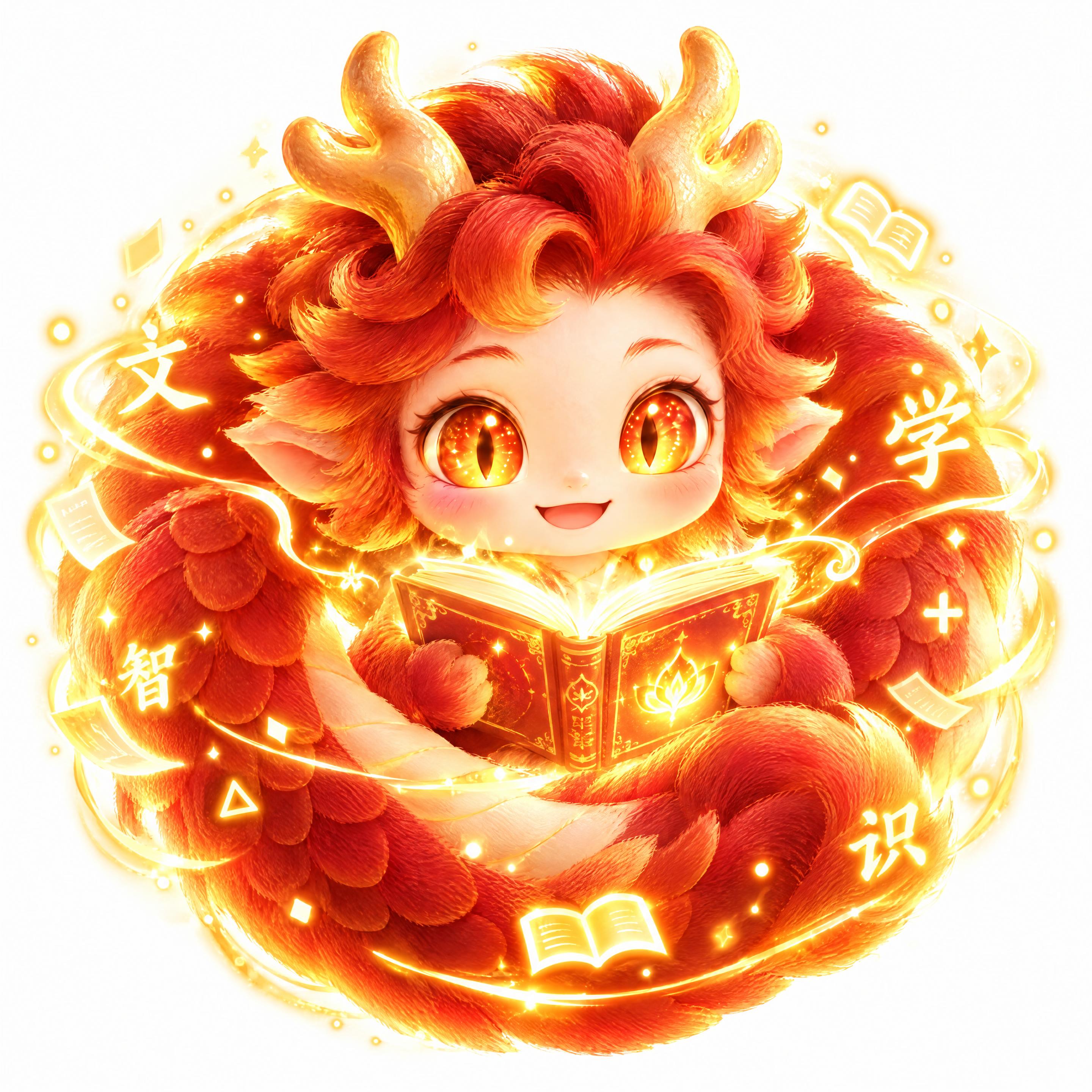 烛阴儿童伴学神兽，发光点亮状态：保持同款毛绒3D卡通风格，赤红… - 图片创意预览