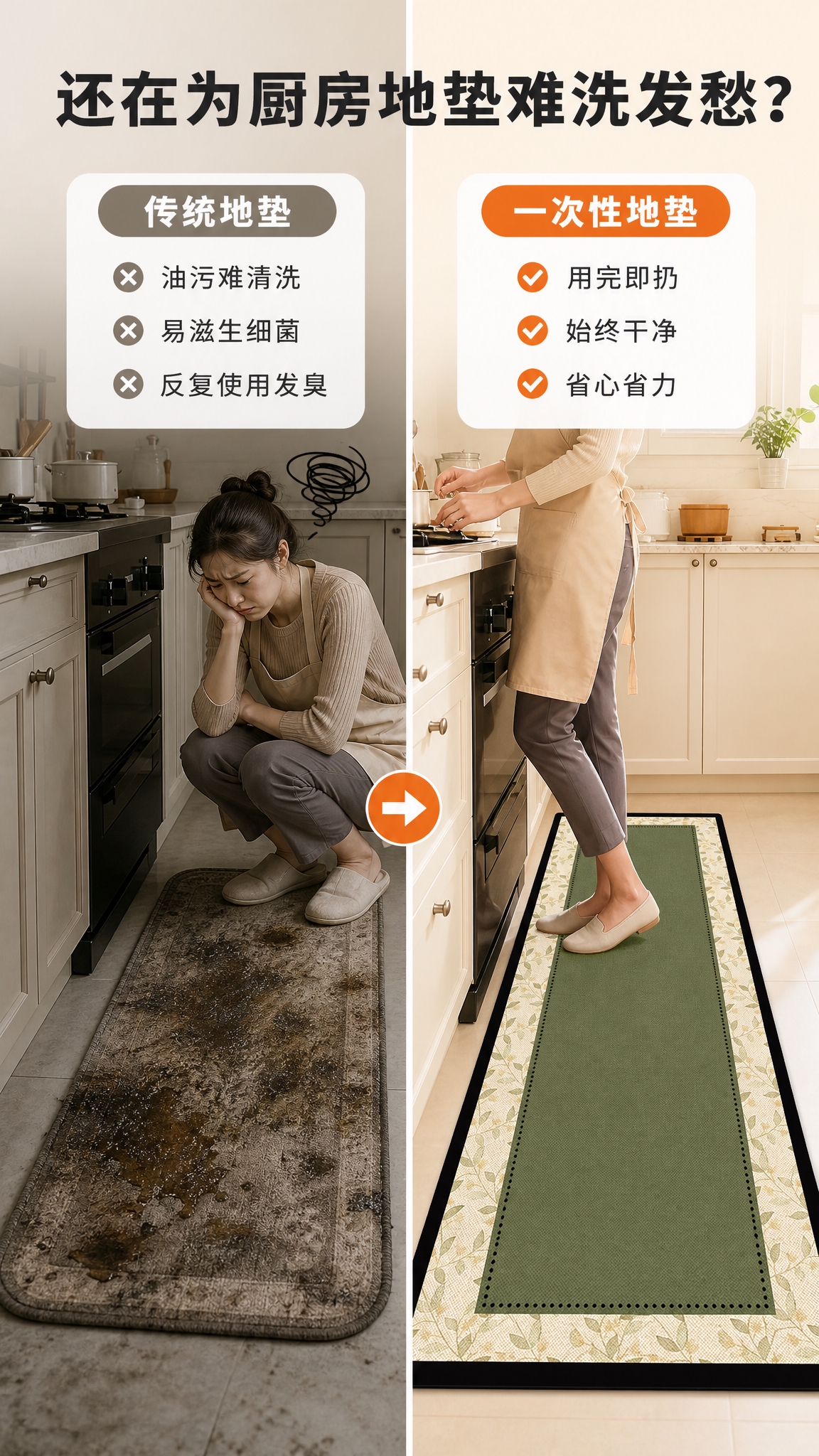 [商品] 使用【图1】橄榄绿一次性厨房地垫；保留长条形状、橄榄… - 图片创意预览