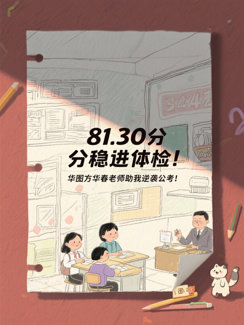 面试84.50分！理想分数真的拿到了！
80.20分通关！华图刘巧荣老师是我的上岸秘诀！
84.10分稳了！感谢华图方华春老师的细致打磨！
80.20分面试通关！感谢华图刘巧荣老师的细致指导！
84.预览效果
