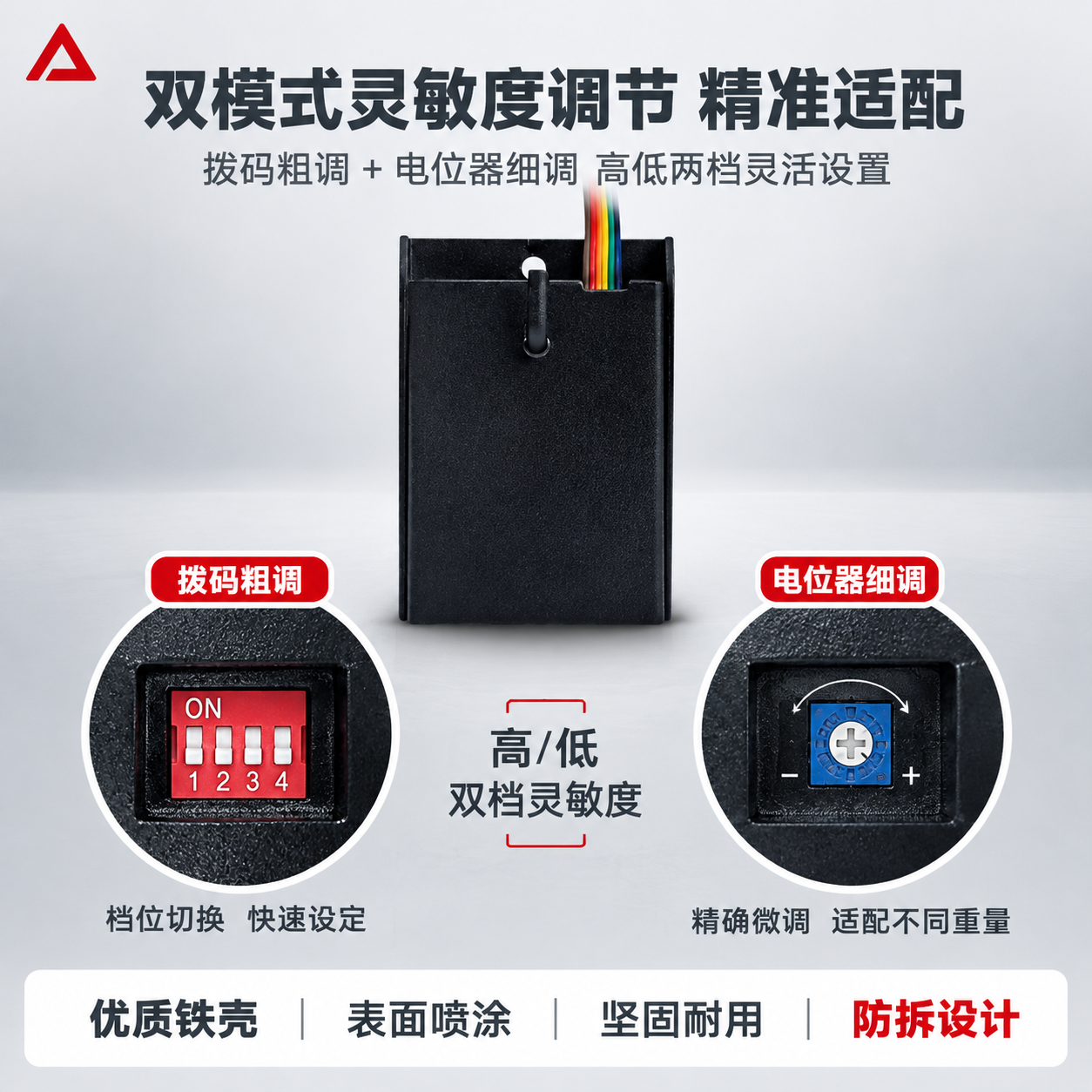 [主图-3] 灵敏度调节与产品结构细节，LL-010挂画拉力探… - 图片创意预览