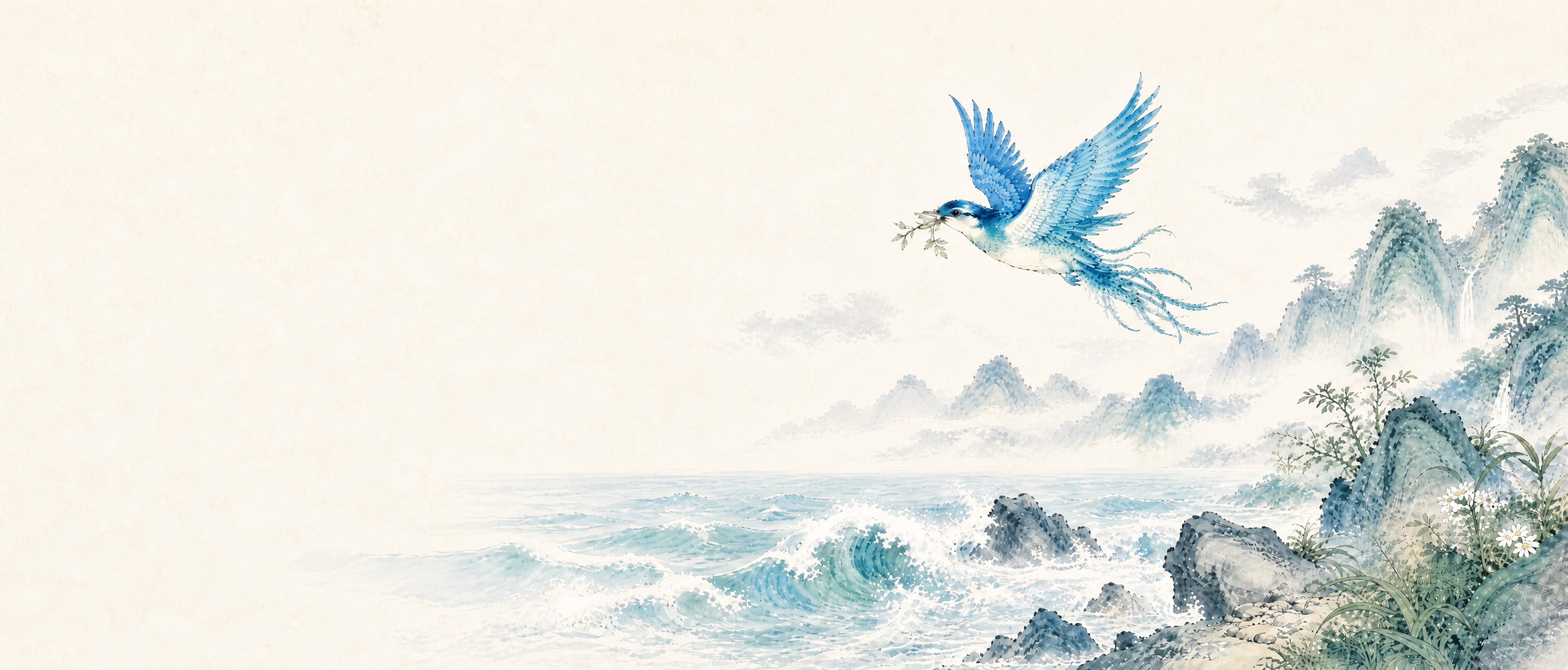 参考图1明亮清新的水墨色调，将精卫填海画面调整为明亮积极的风格… - 图片创意预览