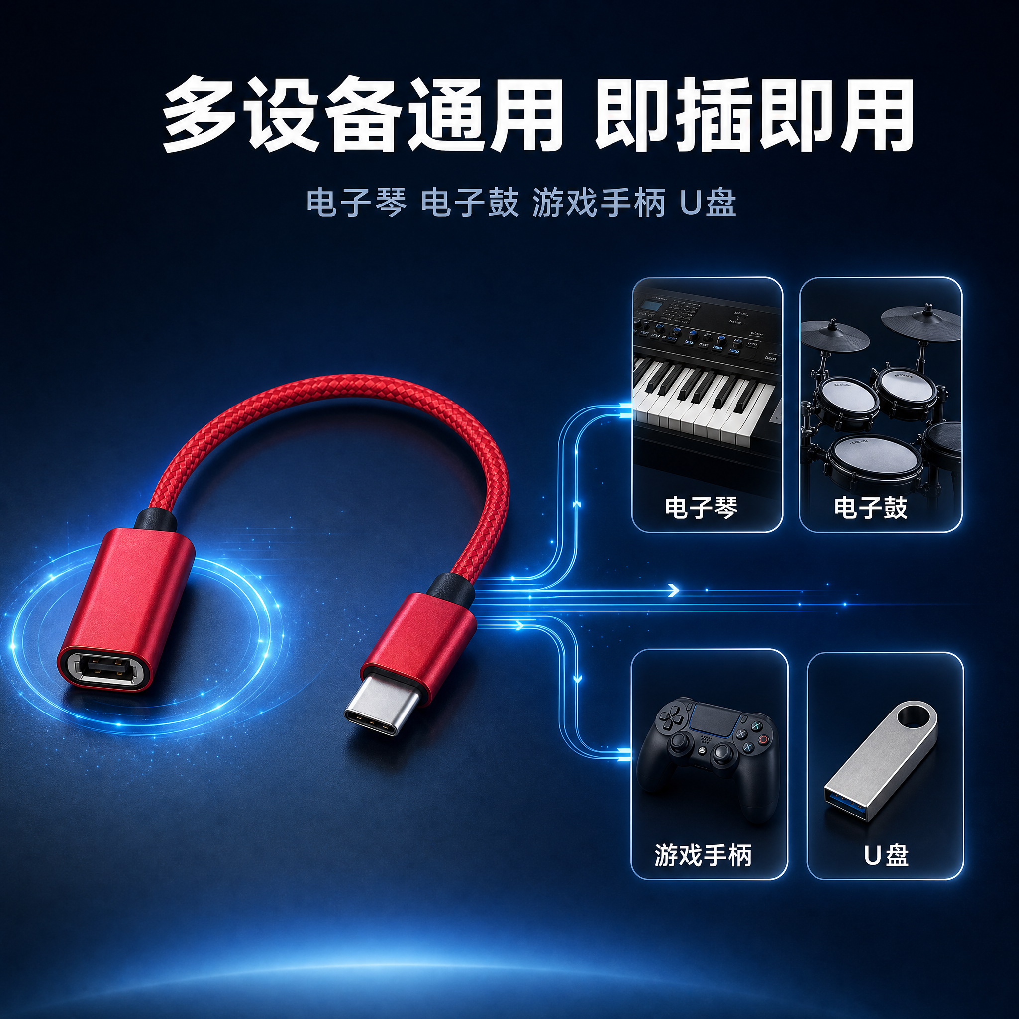 [主图-2] 核心价值与多设备兼容性展示，证明转接线可连接多种… - 图片创意预览