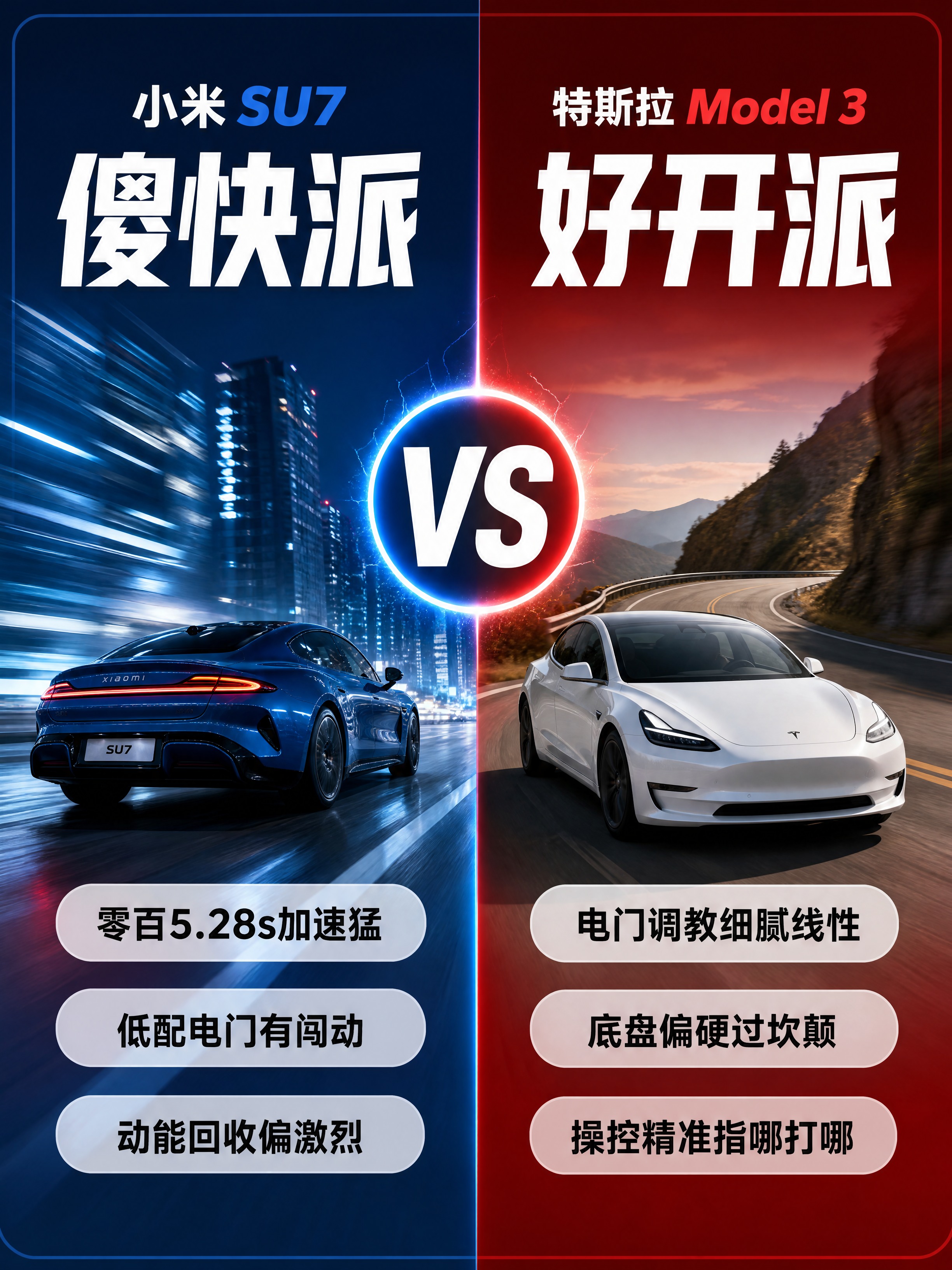 小红书汽车驾驶感受对比图，3:4竖版，左右分栏设计，现代无衬线… - 图片创意预览