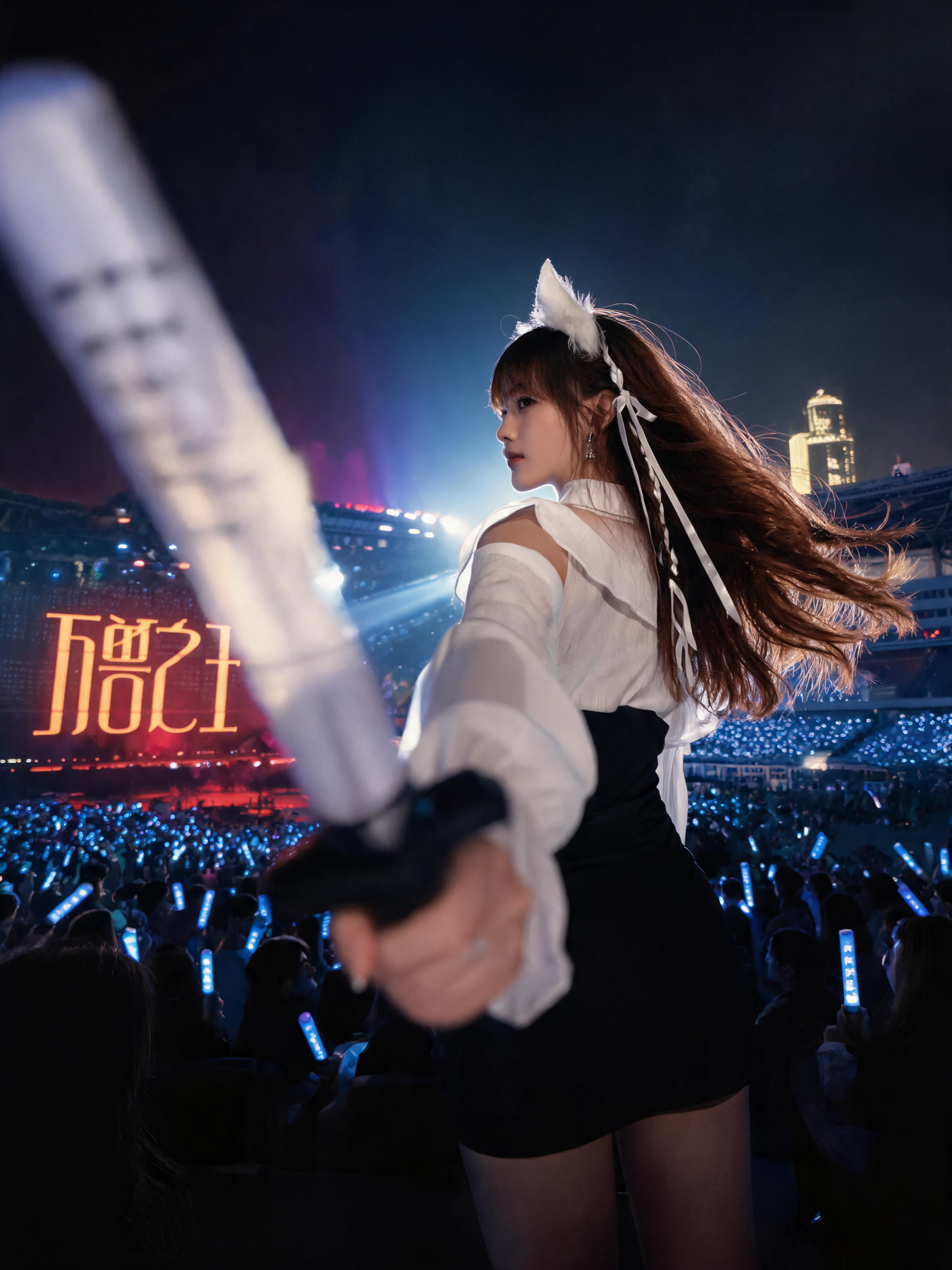 参考图2图3中女生的五官面容和发型，生成演唱会主题人像照片。低… - 图片创意预览