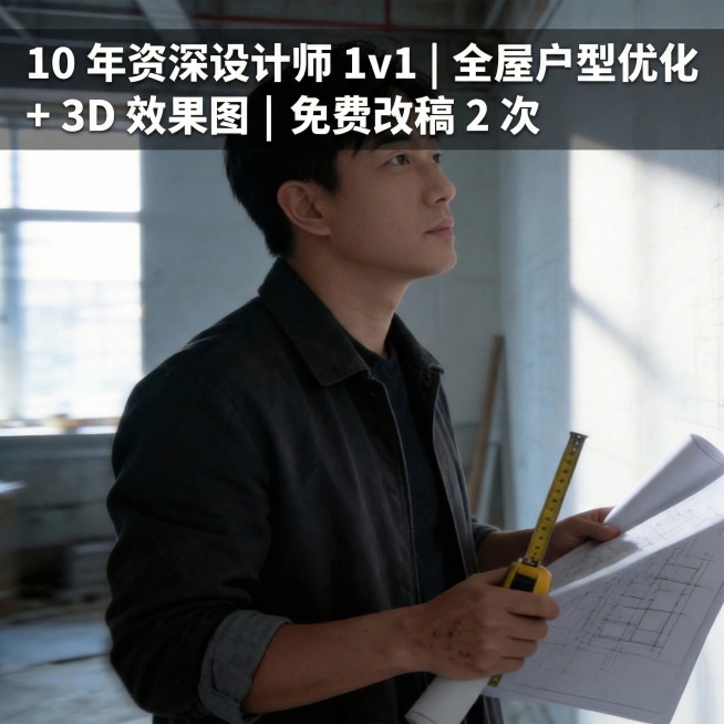 10 年资深设计师 1v1｜全屋户型优化 + 3D 效果图｜免费改稿 2 次预览效果