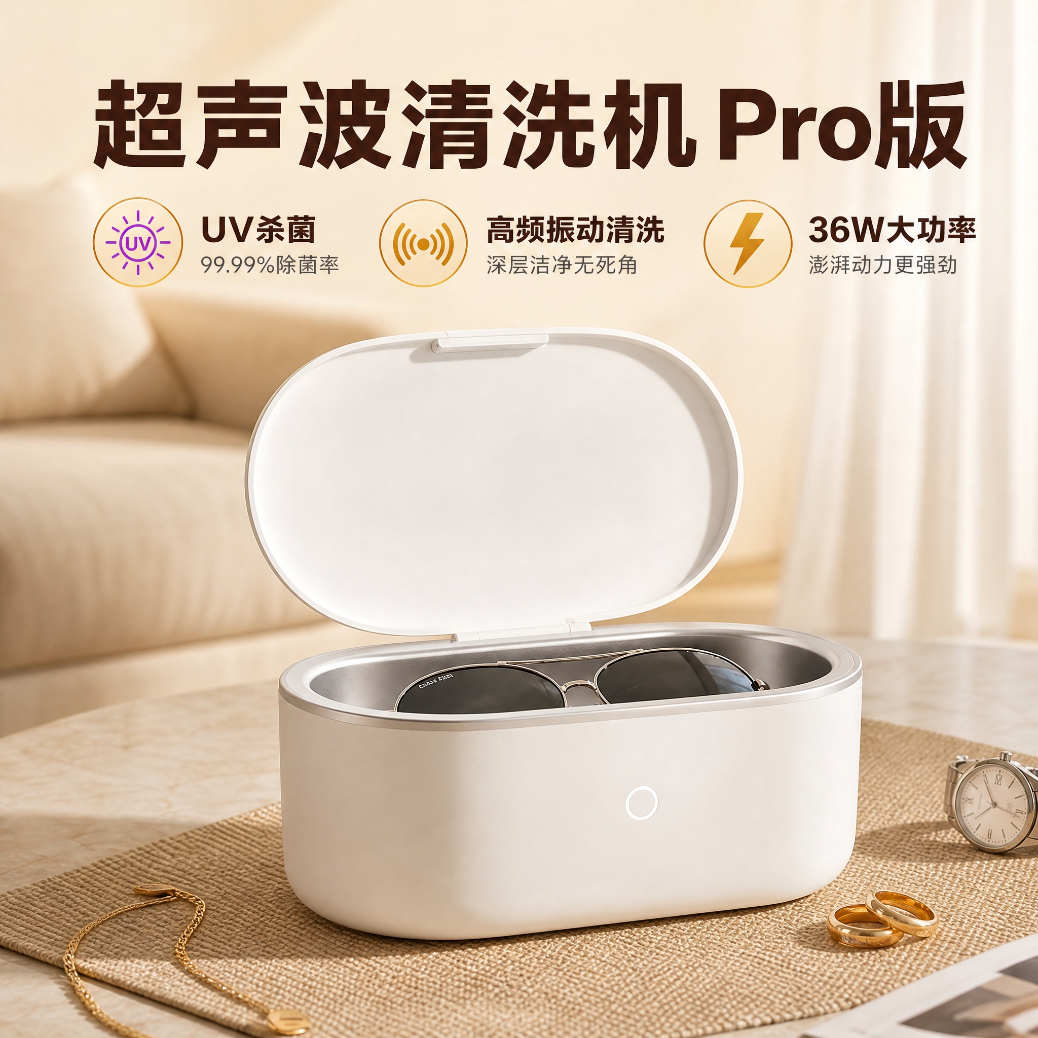 京东电商主图风格，参考竞品主图的高转化设计，优化这张超声波清洗… - 图片创意预览