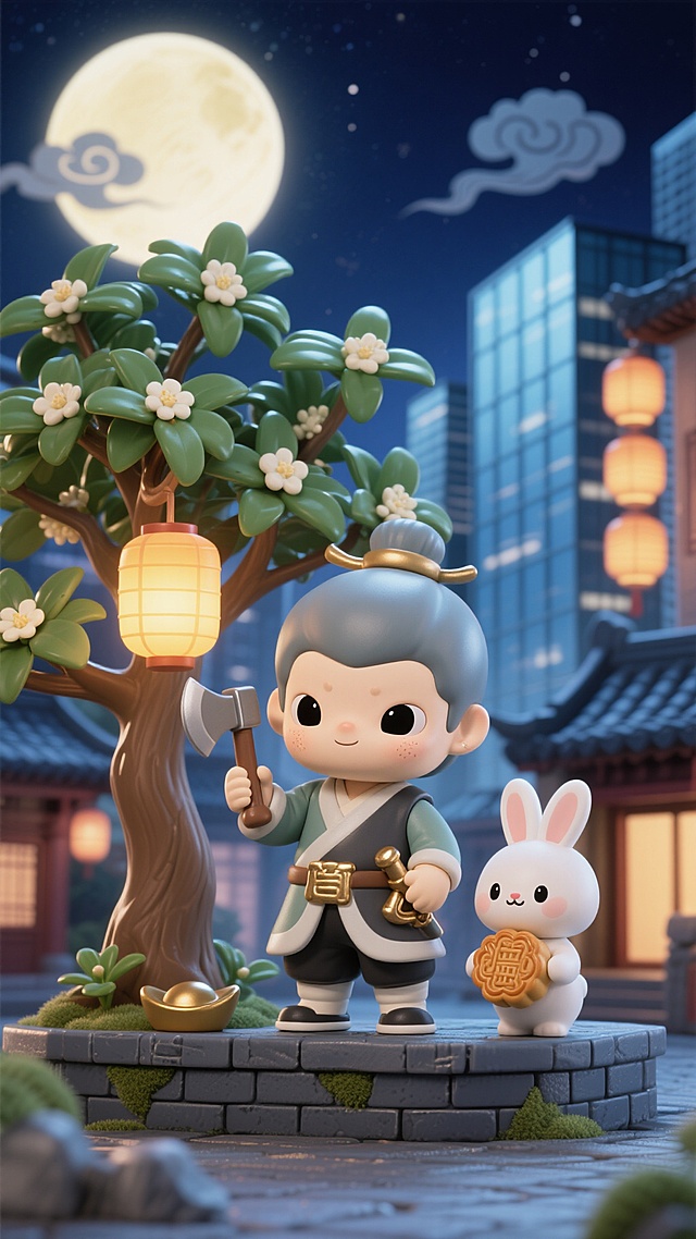 😜Q 版吴刚玉兔现身，古今交错中秋奇景🎑