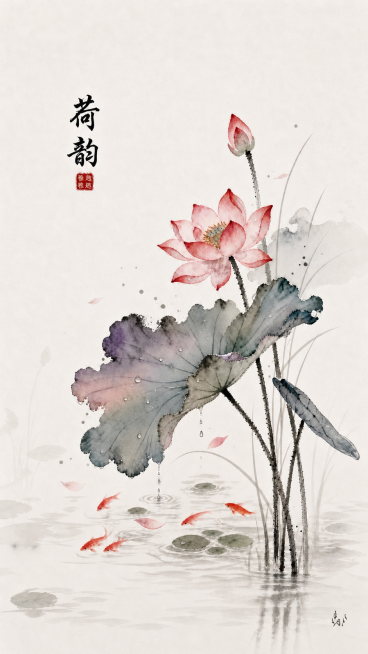 优化这张水墨荷花图，去除画面中的细碎晶格，让画面更加干净流畅，保留原图的水墨风格和所有构图元素预览效果