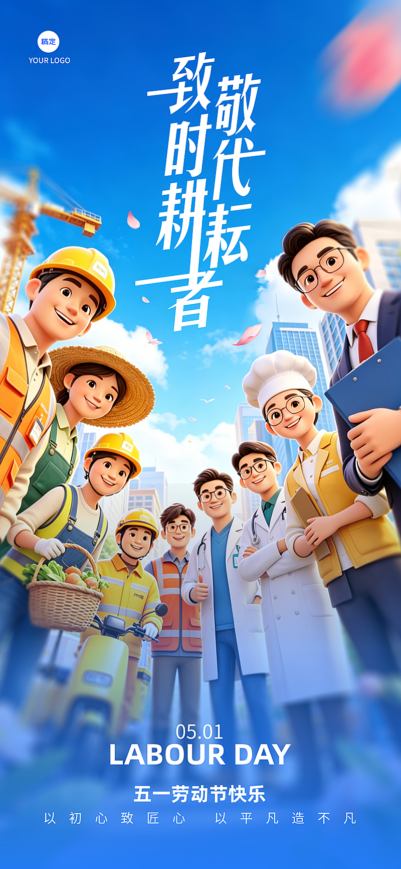 51劳动节3d插画风运营宣传手机海报