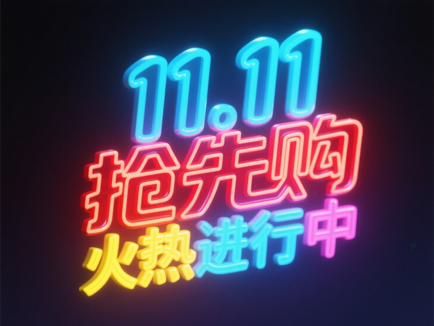 霓虹灯字体设计，文案“11.11抢先购 火热进行中”预览效果