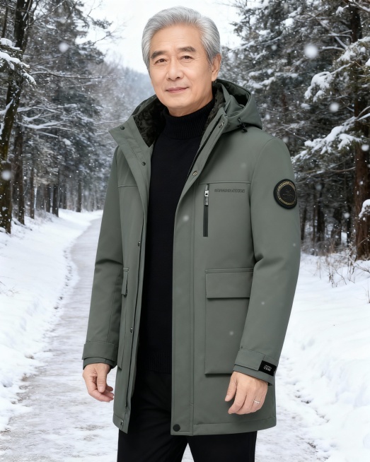 一个中国男性60岁模特穿上图片上的衣服，姿势不同，拍摄风格，五张相似场景的套图预览效果