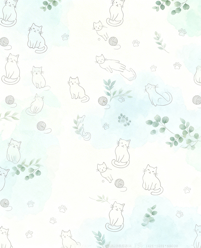 将猫咪主题背景拓展为1461*1800尺寸，保持图案风格连贯统一