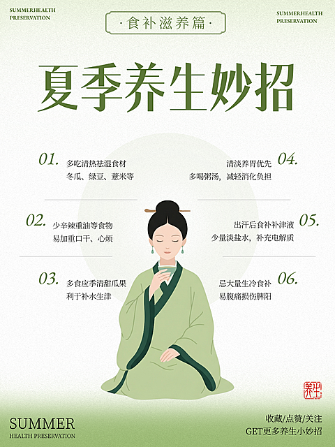 夏季养生妙招科普攻略分享清新中式感小红书封面