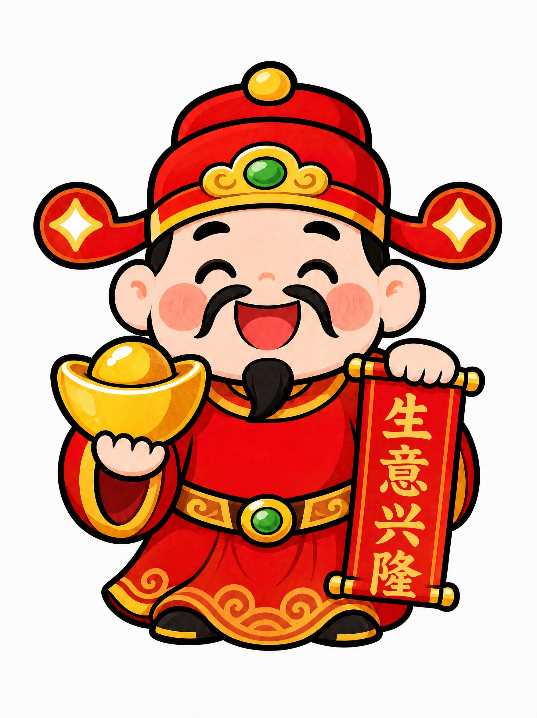 保持画面整体风格、构图、财神形象不变，将卷轴上的文字修改为"生… - 图片创意预览
