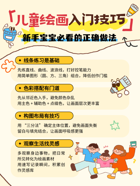 儿童绘画入门技巧知识科普指南童趣风小红书配图预览效果