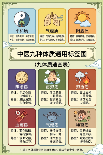修改这张图按九种体质生成一张通用标签图预览效果
