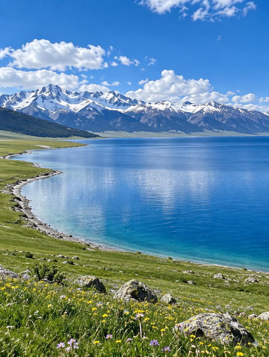 赛里木湖高清实拍风景图，大西洋最后一滴眼泪，湛蓝湖水，雪山环绕… - 图片创意预览