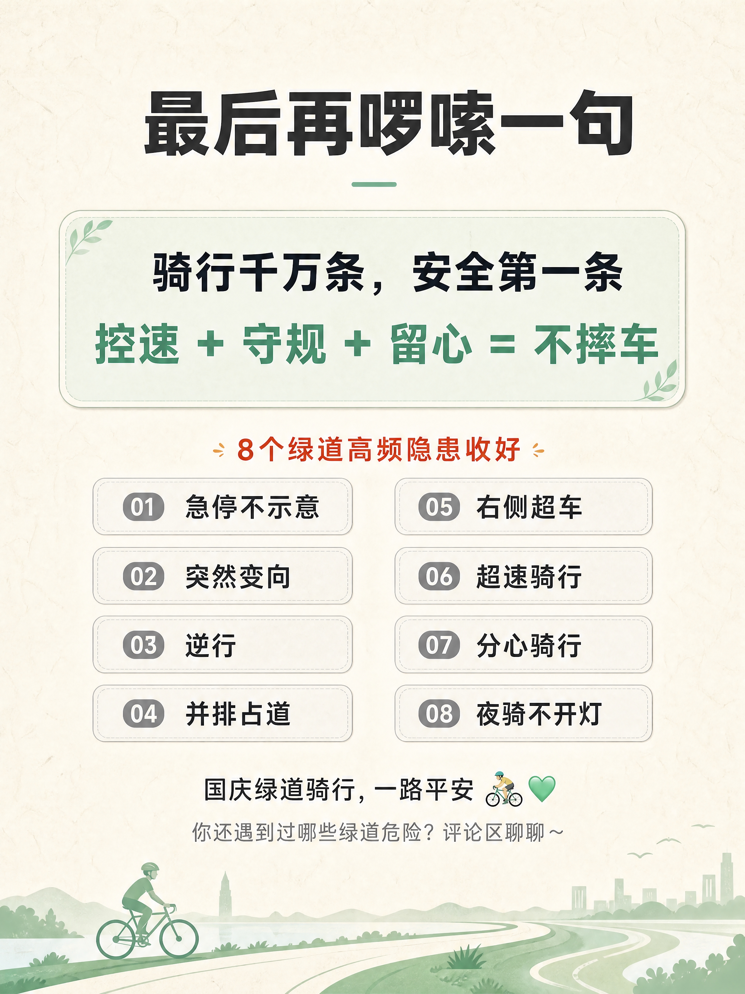 小红书骑行科普收尾总结图，竖版3:4，浅底专业风格，米白色纸张… - 图片创意预览