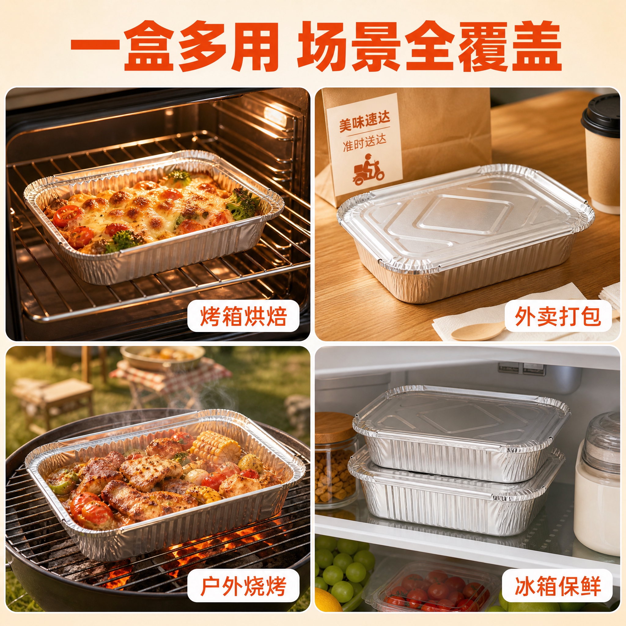 [主图-4] 多场景适用图，展示铝箔餐盒在不同场景下的使用方式… - 图片创意预览