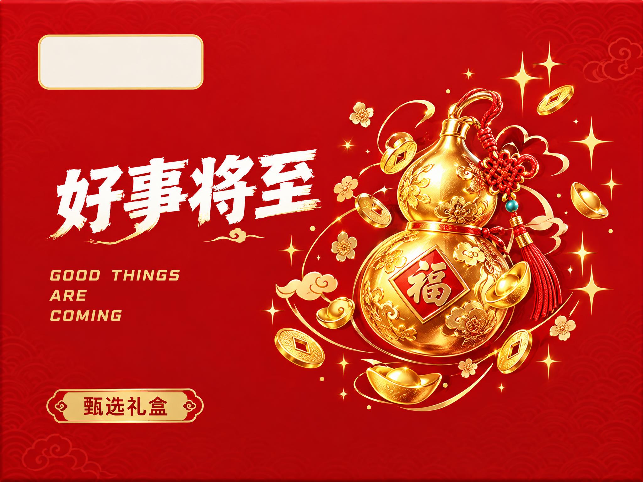 喜糖盒包装正面设计，正红色喜庆背景，左上角留空白区域用于放置l… - 图片创意预览