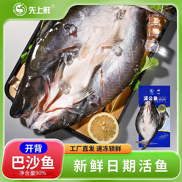 基于原图进行修改，保持产品巴沙鱼本身以及外包装颜色完全不变，修改文案为"新鲜日期活鱼"，更改图片外边框颜色为清新绿色调，保留整体实拍生鲜的风格，保持原构图，突出巴沙鱼新鲜质感，文字清晰可读，1:1比例，超高清商业摄影质感。禁止更改产品本身颜色和形状