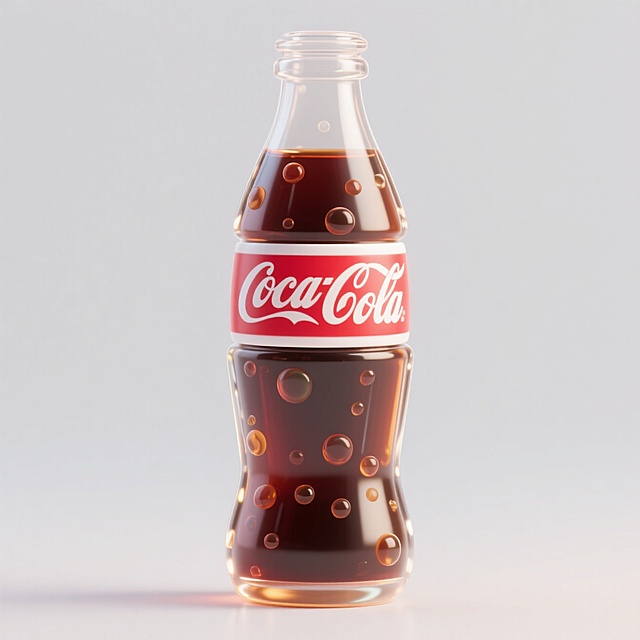 现代感3D风设计，轻拟物风格展现经典可乐瓶，细节逼真，视觉清新。