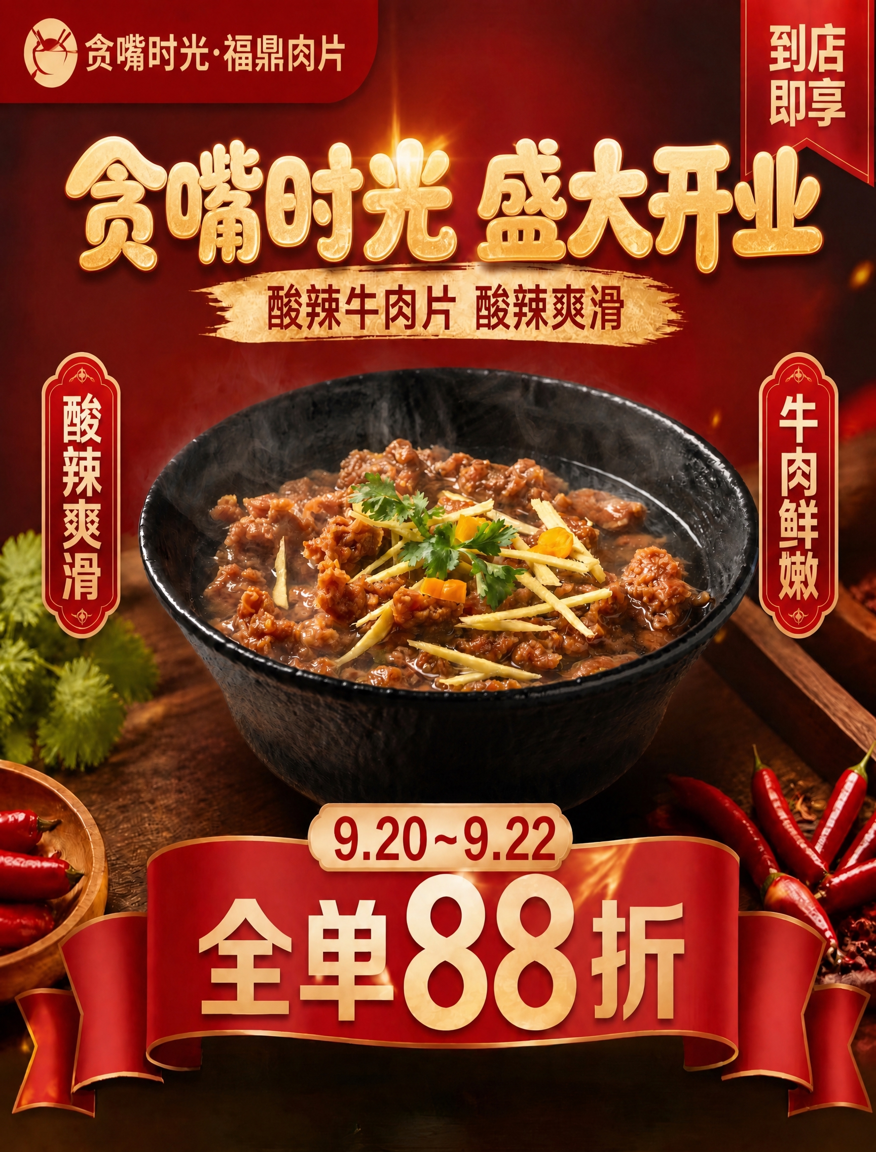 基于这张开业海报进行修改：将主标题“贪嘴时光 盛大开业”八个字… - 图片创意预览