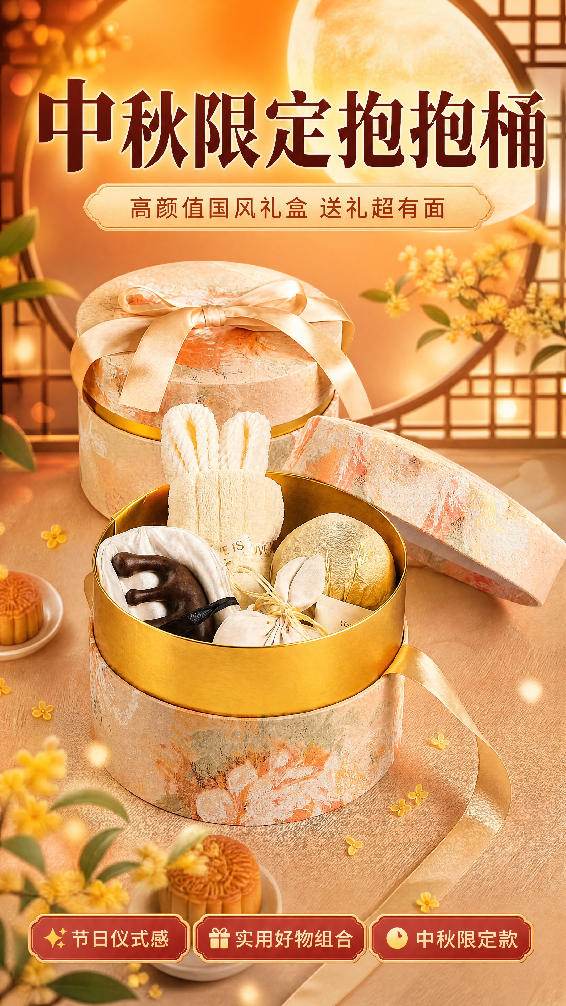 [商品] 使用【图1】中秋节限定抱抱桶伴手礼礼盒；保留圆形桶身… - 图片创意预览
