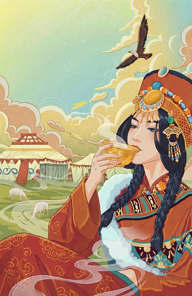 把手中拿着的蓝色哈达去掉