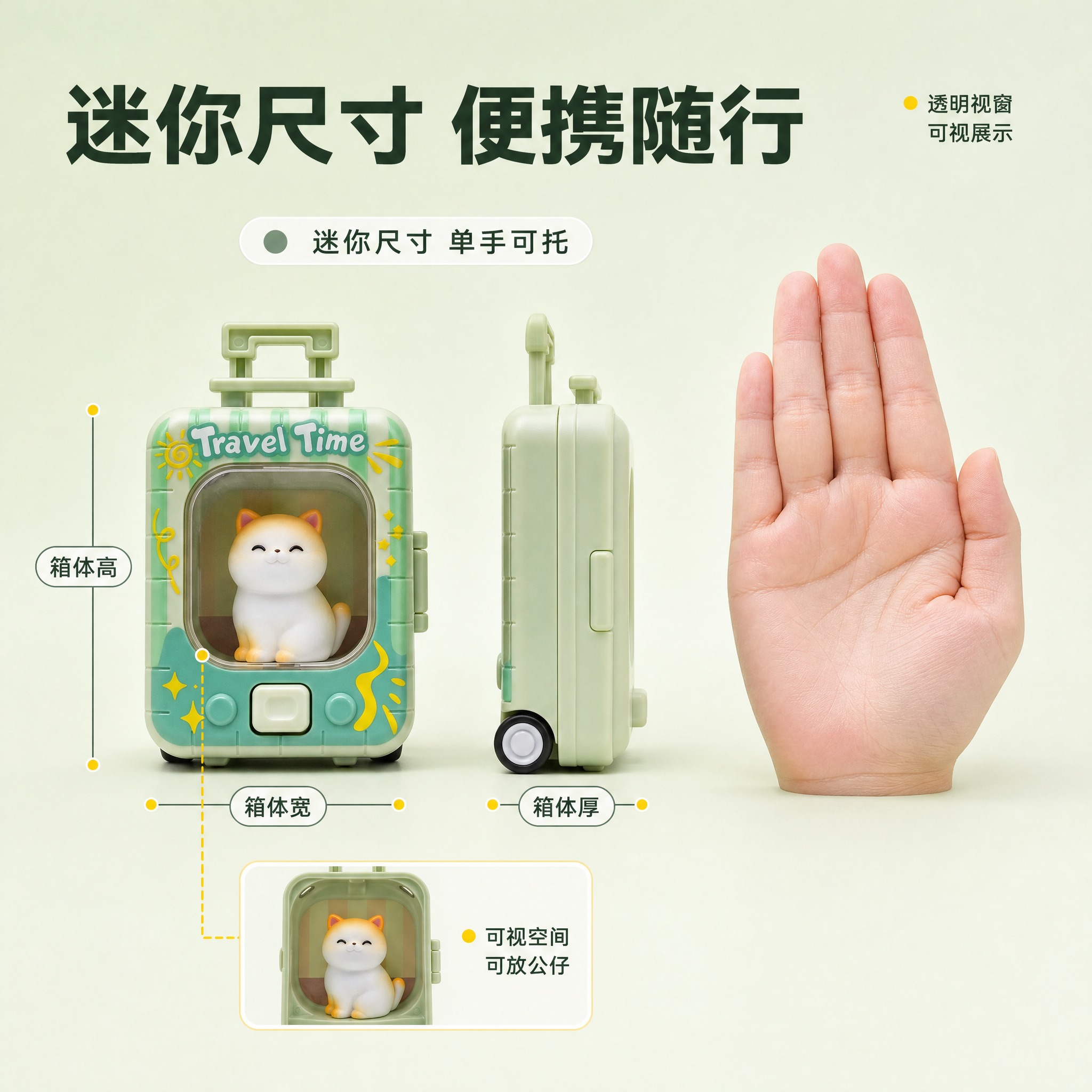 [主图-6] 迷你宠物公仔拉杆箱 尺寸规格图，唯一任务：建立迷… - 图片创意预览