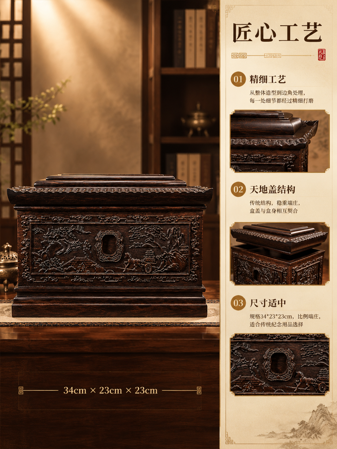 [商品] 使用【图1】黑檀木实木骨灰盒正面全景图；保留产品整体… - 图片创意预览